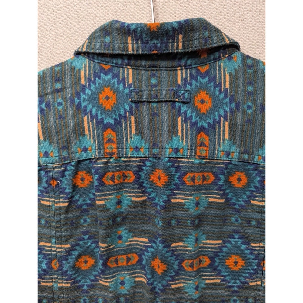 Duluth Trading Co Flannel Shirt Womens Large Teal Southwestern Aztec 3237-30 - Picture 9 of 14